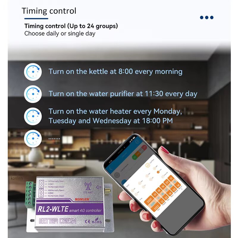 4G Data GSM Smart Controller RL2 Relay Power Switch Timer SMS App Remote Control Home Appliance Auto Gate Opener Power Off Alarm