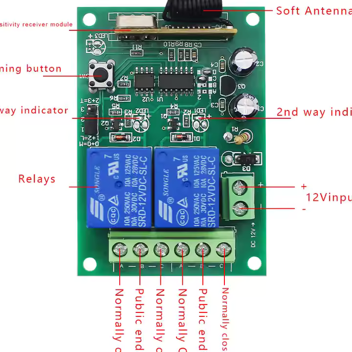 2CH RF Wireless Relay Remote Control Switch Transmitter with Receiver Kit DC 12V|24V Motor Home Light Custom Door Applications