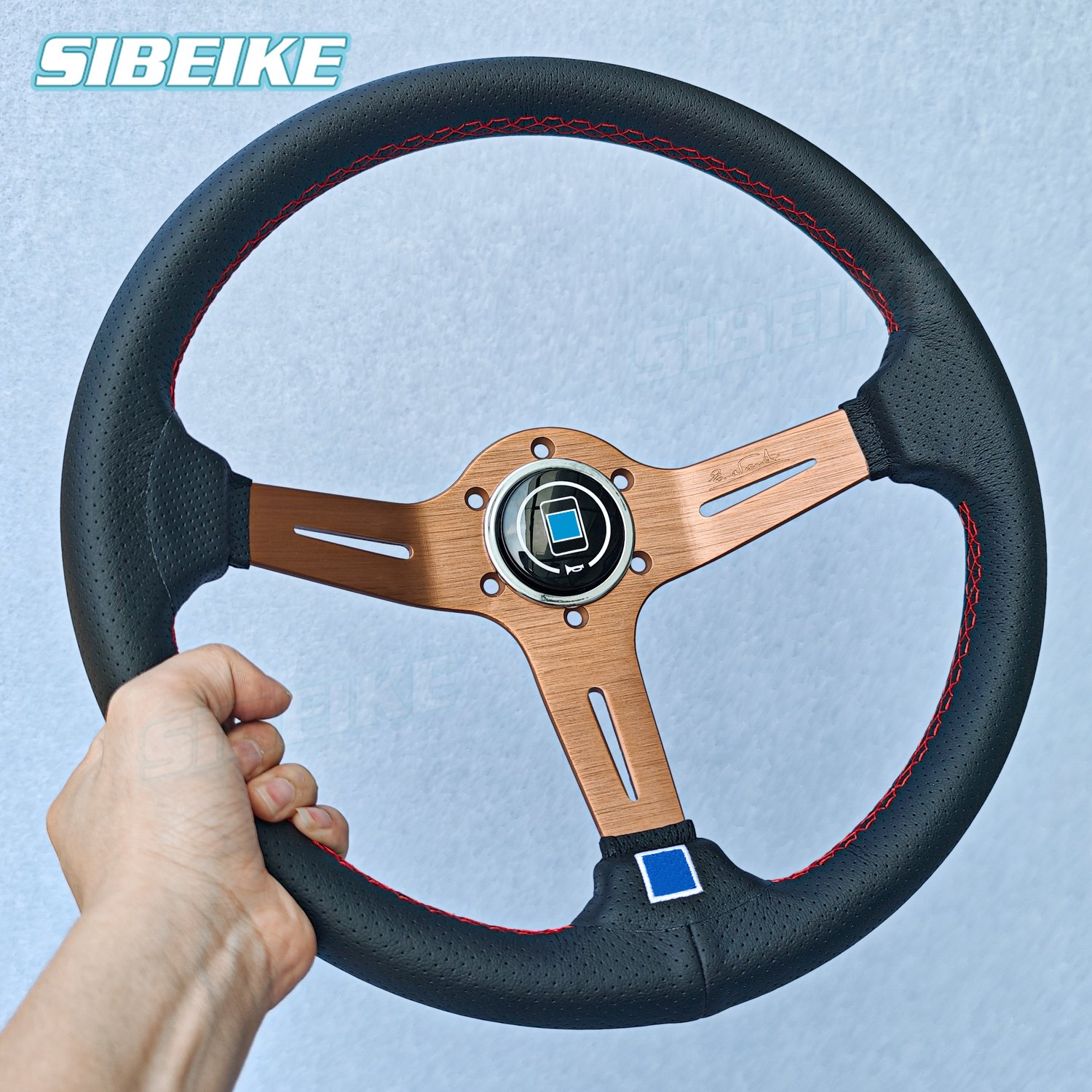 14inch 350mm JDM Deep Dish Racing Steering Wheel Titanium Perforated Leather Rally Drift Sport Steering Wheel