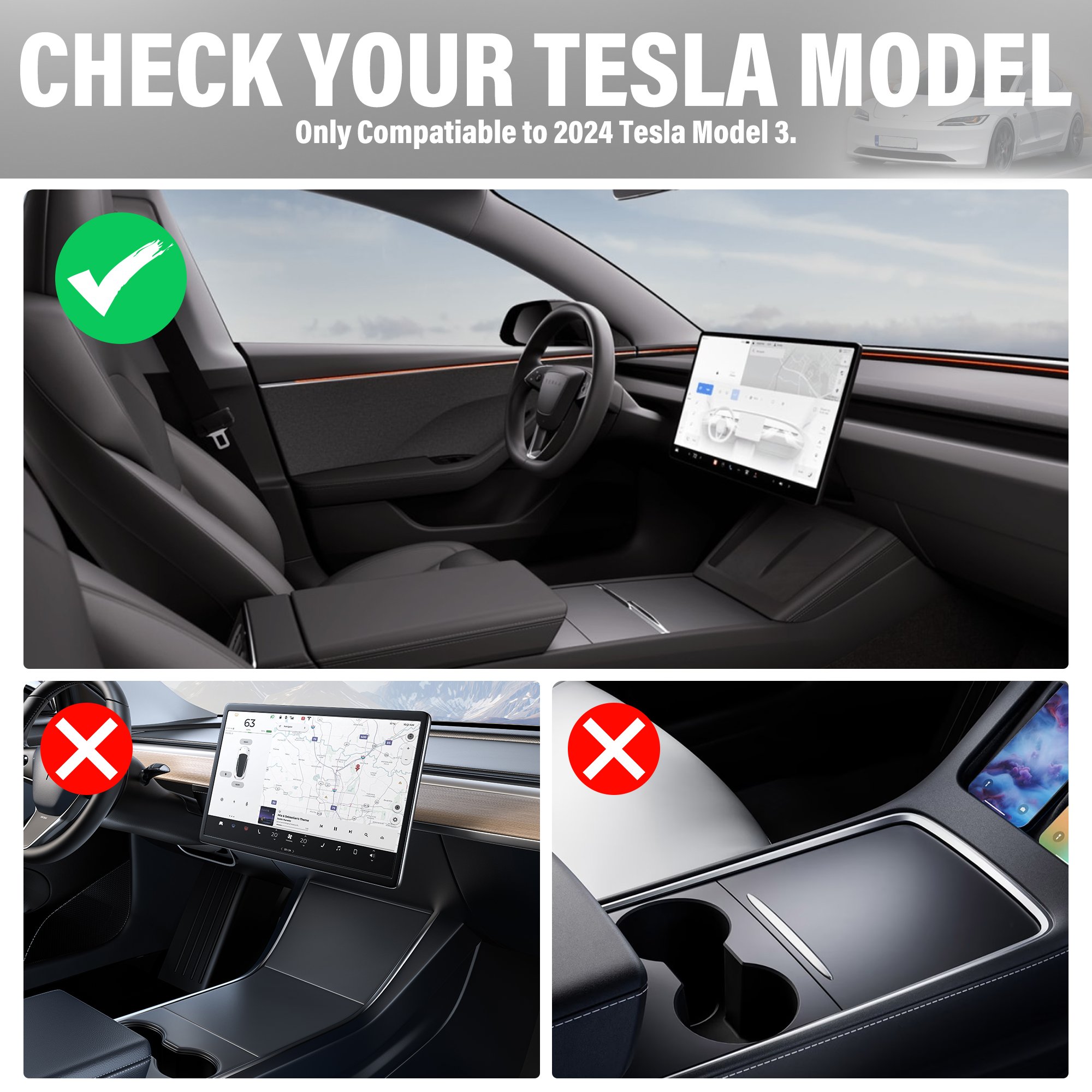 Armrest Hidden Drawer Storage Cup Holder Center Console Organizer Tray Compatible for Tesla Model 3 2024 Highland Accessories