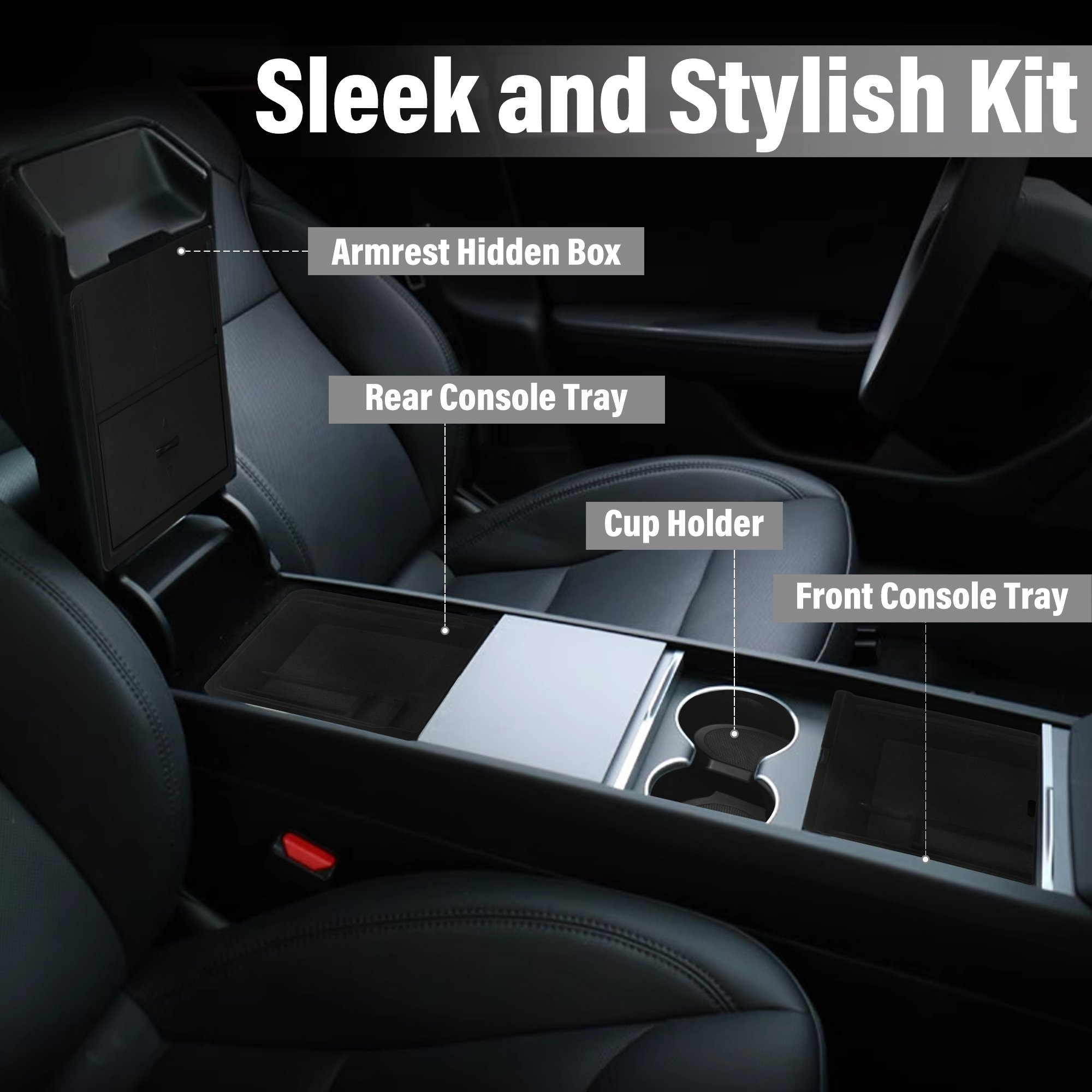 Armrest Hidden Drawer Storage Cup Holder Center Console Organizer Tray Compatible for Tesla Model 3 2024 Highland Accessories