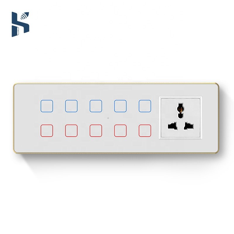 8M Combination Switch WiFi 10gang Light Switch with Socket Glass Touch Dimming Switch Fan Controller
