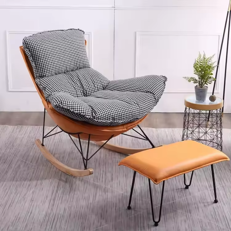 Hot Sale Wooden Fabric Backrest Modern Rocking Chair for Living Room
