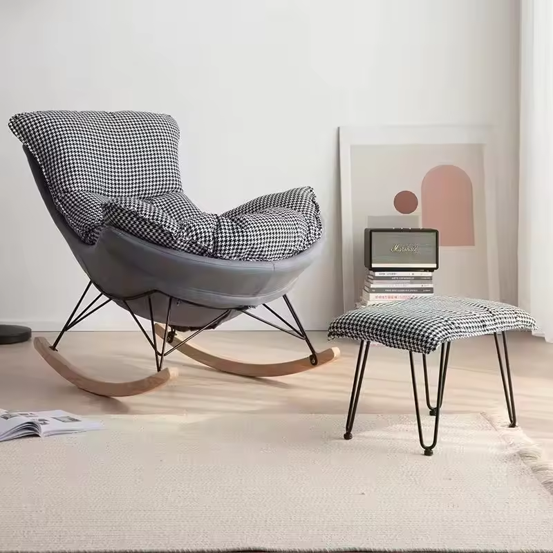 Hot Sale Wooden Fabric Backrest Modern Rocking Chair for Living Room