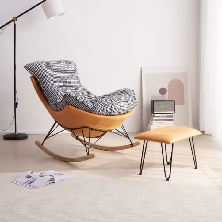 Hot Sale Wooden Fabric Backrest Modern Rocking Chair for Living Room