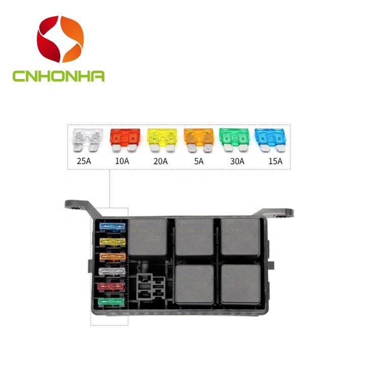 Universal 12V Car Marine 6 Relay Holder 5 Road ATO ATC Blade Auto Fuse Box