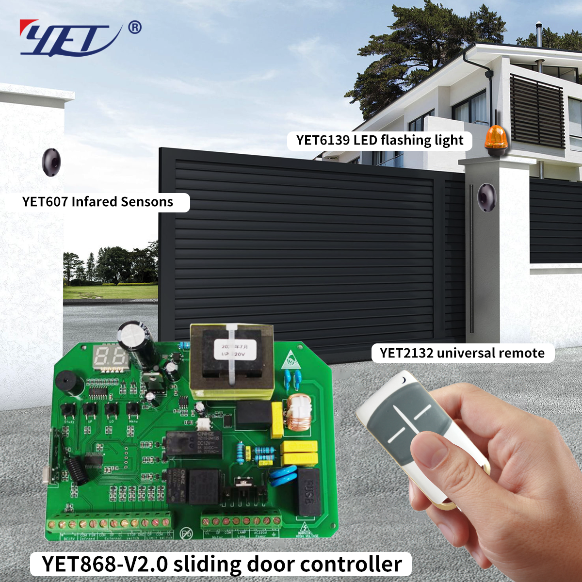YET868 Sliding Door Gate Opener Frequency Garage Door Remote Rf Control Fixed Code 433 mhz Receiver