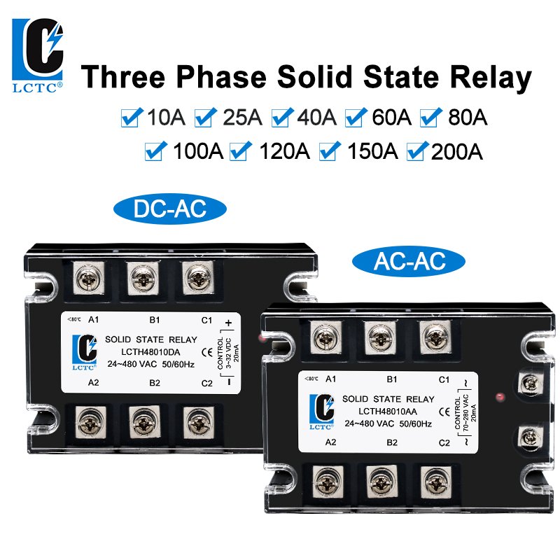 3 Phase 3-32VDC to 24-480V Starter Relay SSR 40A-120A 150A 200A Power Voltage Regulator 480v DC to AC Solid State Relay