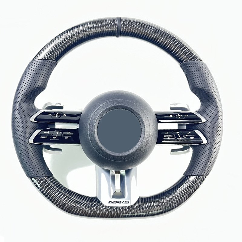 Personalized AMG Carbon Fiber D-Shape Leather Steering Wheel Racing Correction Mark for Benz E-Class GLS CLS Sports Cars