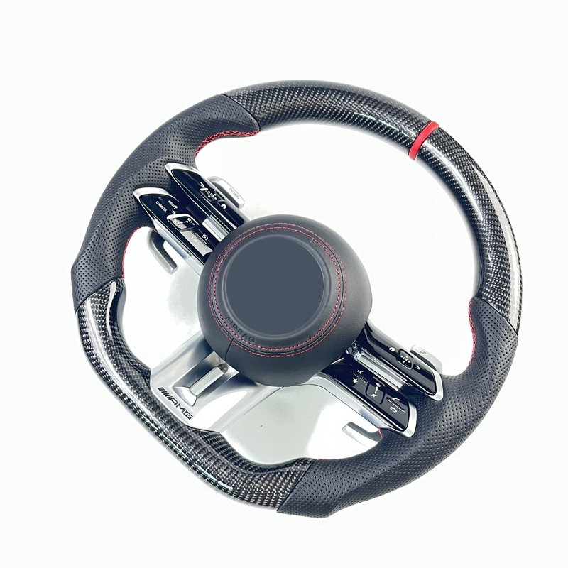 Personalized AMG Carbon Fiber D-Shape Leather Steering Wheel Racing Correction Mark for Benz E-Class GLS CLS Sports Cars