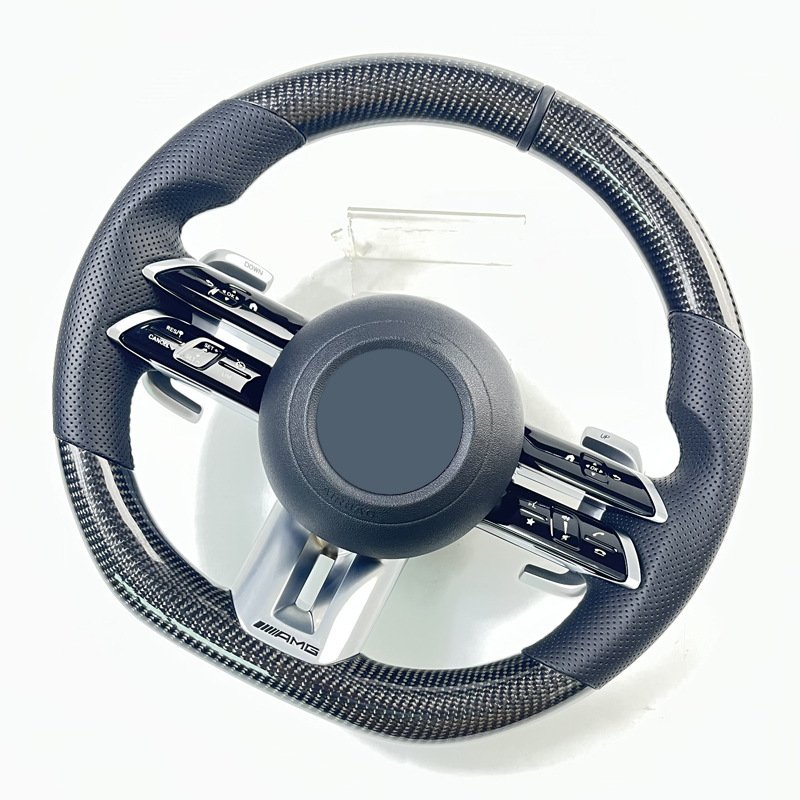 Personalized AMG Carbon Fiber D-Shape Leather Steering Wheel Racing Correction Mark for Benz E-Class GLS CLS Sports Cars