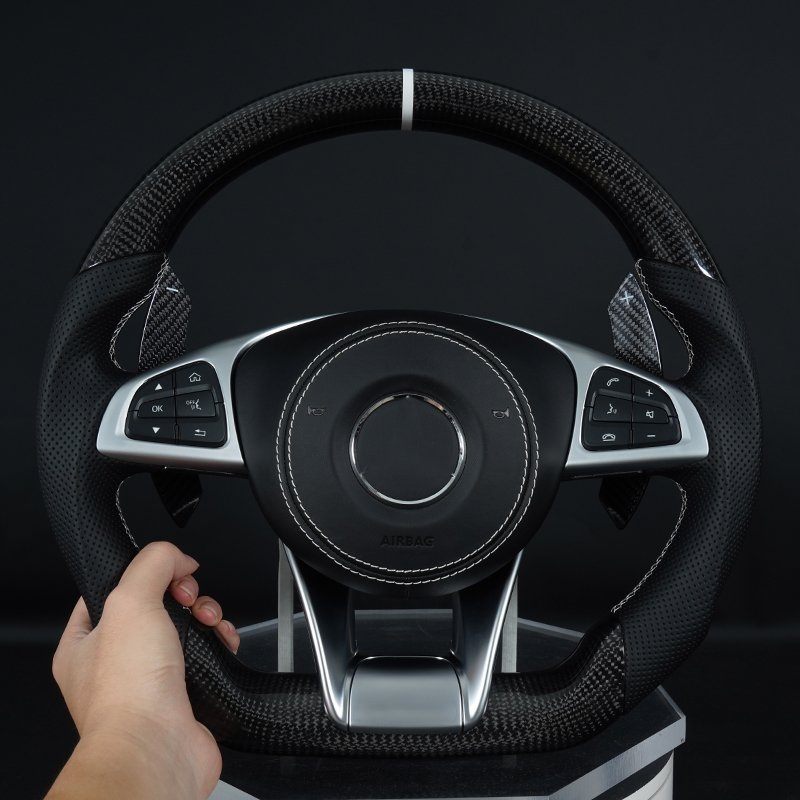 W205AMG Custom LED Carbon Fiber Car Steering Wheel For Mercedes Benz 808 C63 E63 W213 C43 A45 G63 G500 S63 GLA45 GL-S63 AMG