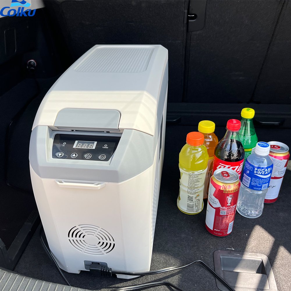 Colku 14L/17 Capacity Portable Car Fridge Camping Freezer Armrest 12V/24V Compressor Refrigeration Plastic Material 20L Cooling