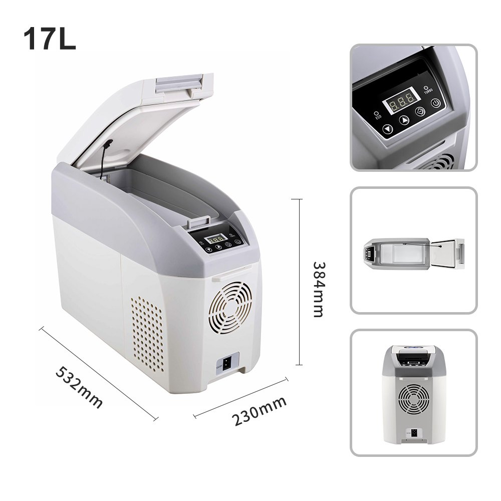 Colku 14L/17 Capacity Portable Car Fridge Camping Freezer Armrest 12V/24V Compressor Refrigeration Plastic Material 20L Cooling