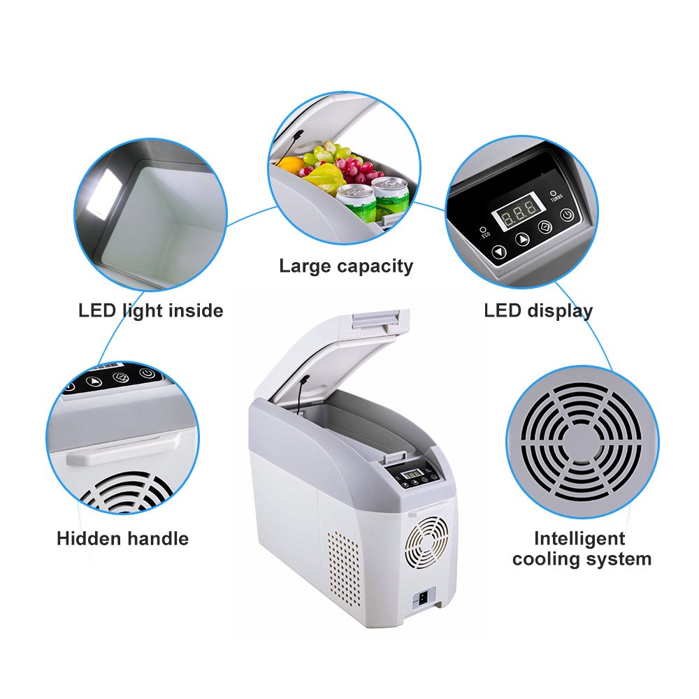 Colku 14L/17 Capacity Portable Car Fridge Camping Freezer Armrest 12V/24V Compressor Refrigeration Plastic Material 20L Cooling