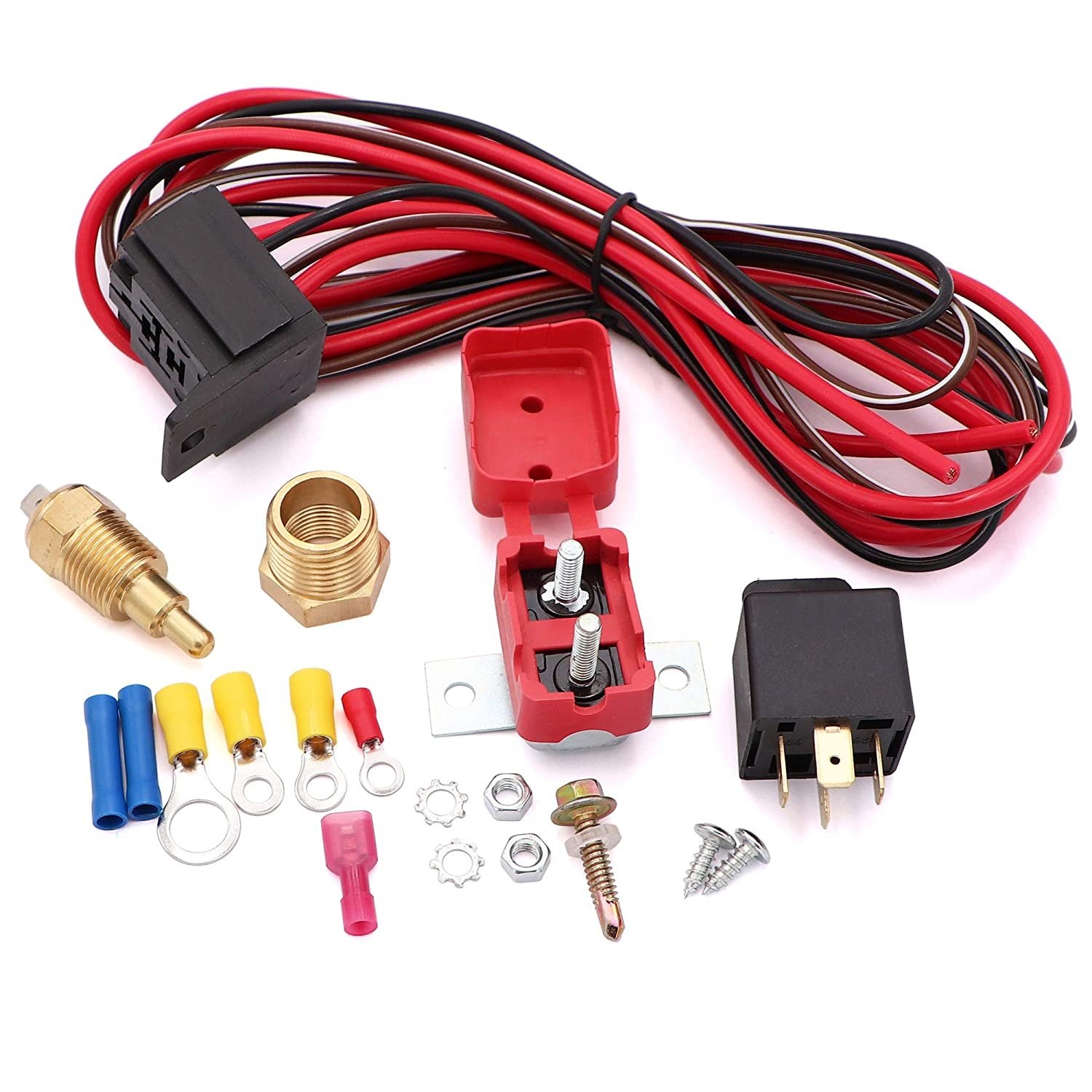 Electric Cooling Radiator Fan Relay Kit With Thermostat Installation Wiring Set Temp Sensor Temperature Switch 40Amp Relay