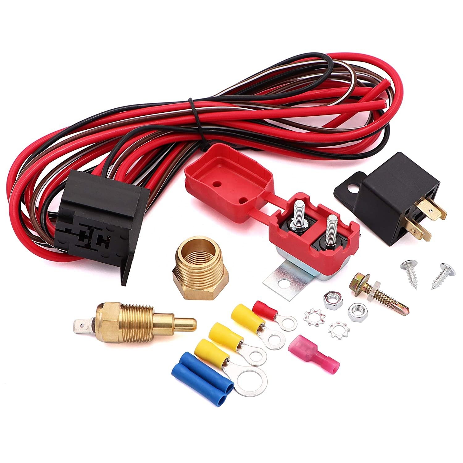 Electric Cooling Radiator Fan Relay Kit With Thermostat Installation Wiring Set Temp Sensor Temperature Switch 40Amp Relay