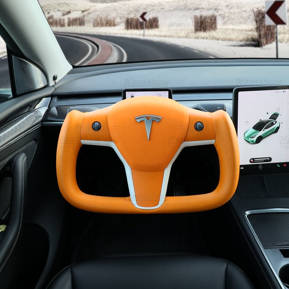 Hansshow Model 3 Y Real Carbon Fiber Yoke Steering Wheel For Tesla Custom Alcantara Steering Wheel Modification