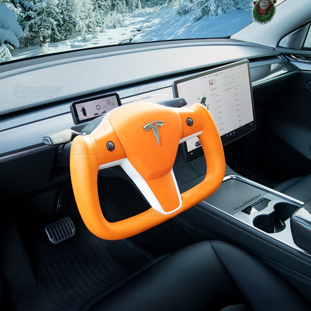 Hansshow Model 3 Y Real Carbon Fiber Yoke Steering Wheel For Tesla Custom Alcantara Steering Wheel Modification