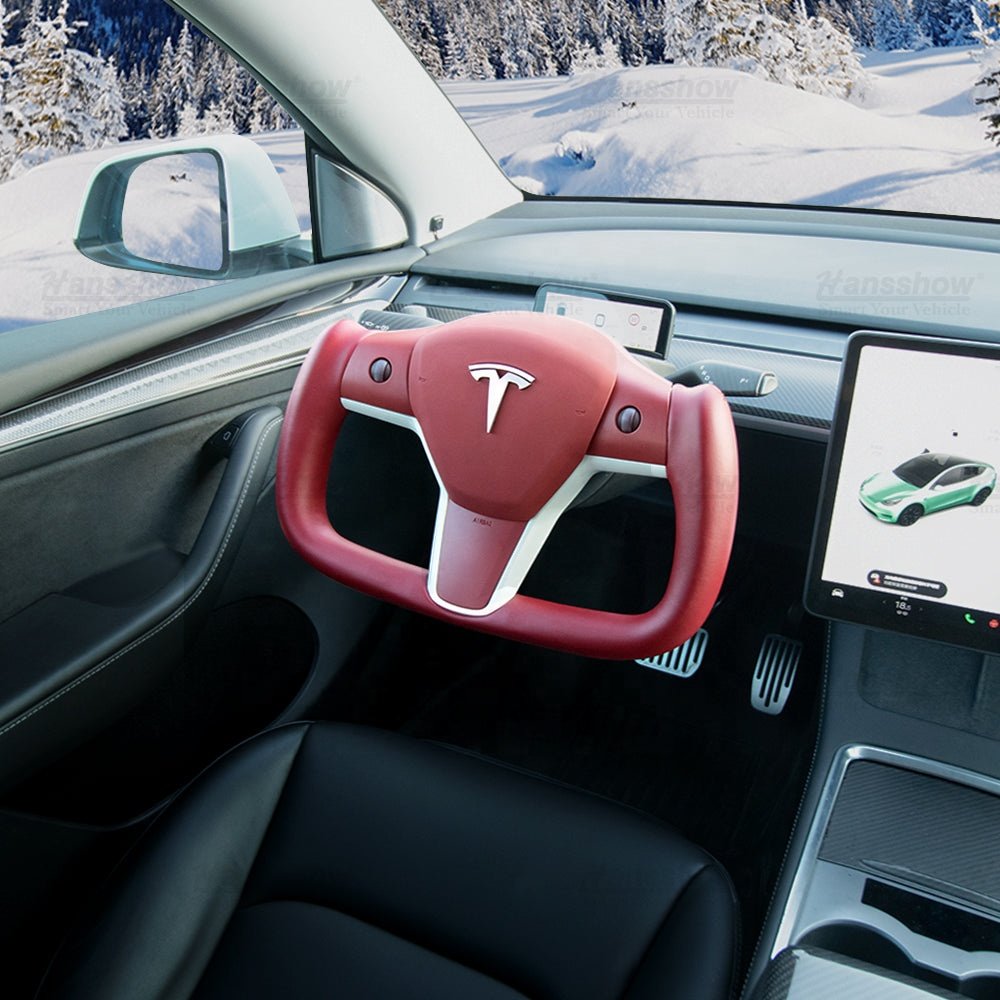 Hansshow Model 3 Y Real Carbon Fiber Yoke Steering Wheel For Tesla Custom Alcantara Steering Wheel Modification