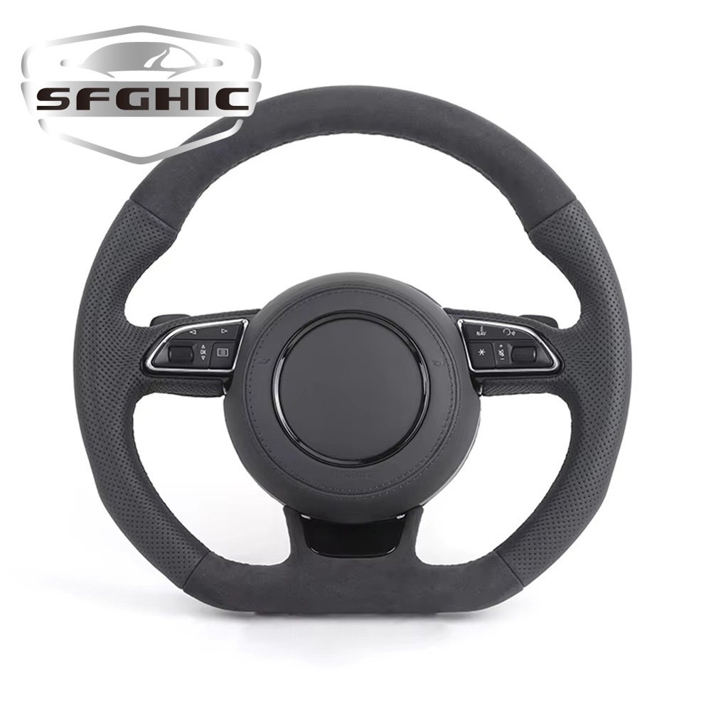 S-Line Sport Flat Bottom Leather Steering Wheel For Audi A6 C7 A3 A4 B8 B9 S5 A5 Q5 RS3 RS7 A7 Q7 Car Steering Wheel