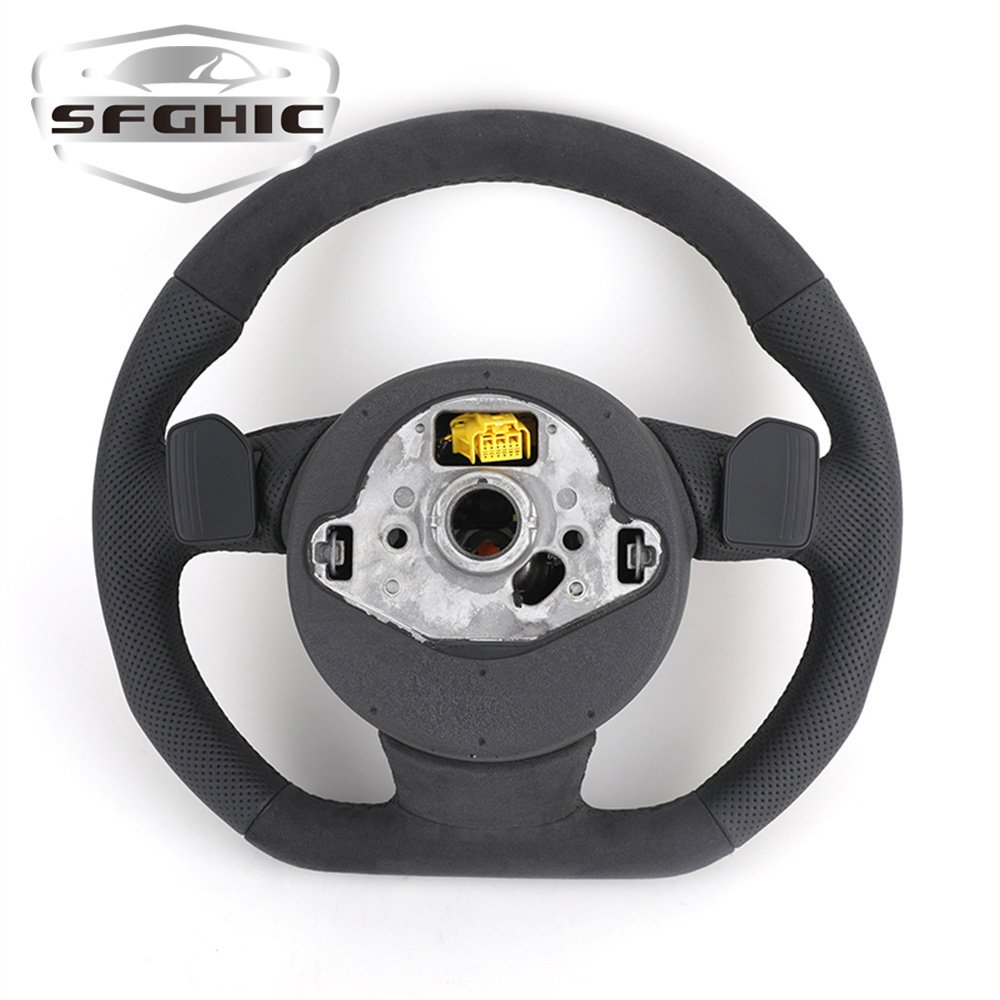 S-Line Sport Flat Bottom Leather Steering Wheel For Audi A6 C7 A3 A4 B8 B9 S5 A5 Q5 RS3 RS7 A7 Q7 Car Steering Wheel