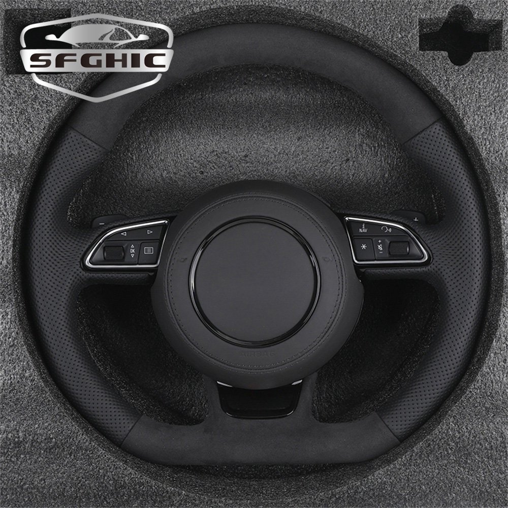 S-Line Sport Flat Bottom Leather Steering Wheel For Audi A6 C7 A3 A4 B8 B9 S5 A5 Q5 RS3 RS7 A7 Q7 Car Steering Wheel