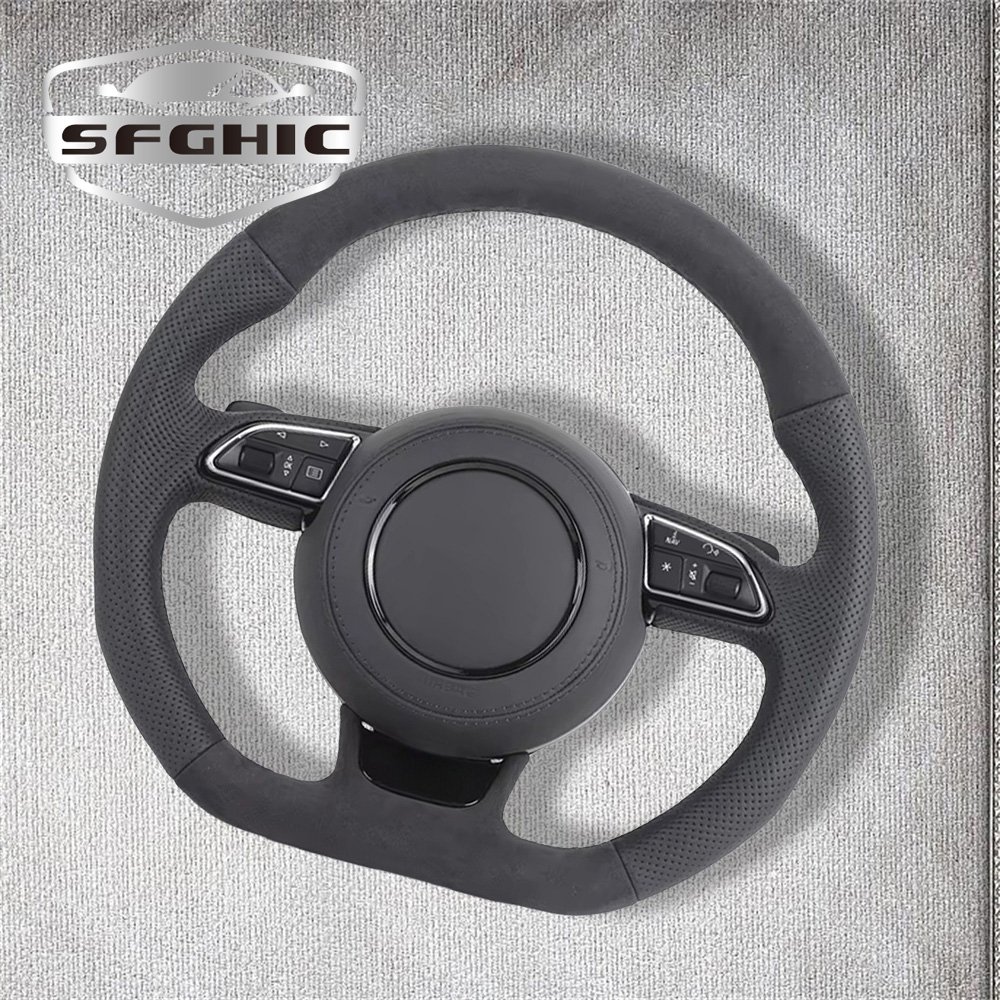 S-Line Sport Flat Bottom Leather Steering Wheel For Audi A6 C7 A3 A4 B8 B9 S5 A5 Q5 RS3 RS7 A7 Q7 Car Steering Wheel