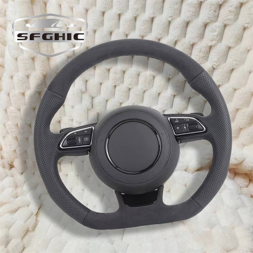 S-Line Sport Flat Bottom Leather Steering Wheel For Audi A6 C7 A3 A4 B8 B9 S5 A5 Q5 RS3 RS7 A7 Q7 Car Steering Wheel