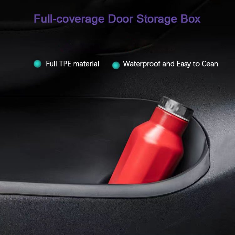 New Door Side Storage Box 4PCS Full-Cover Front and Rear Door Tray Organizer for Tesla Model 3/Y TPE Door Slot Tray Mats