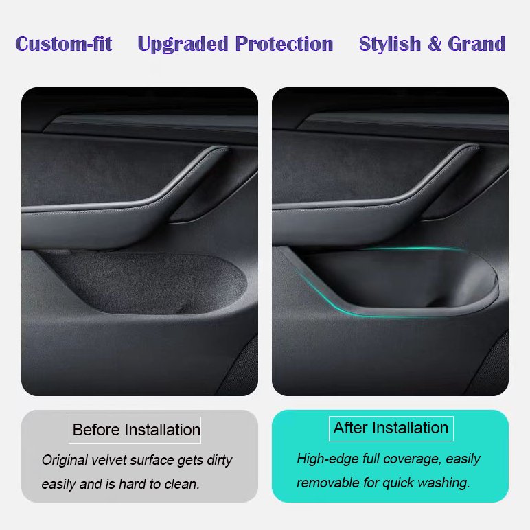 New Door Side Storage Box 4PCS Full-Cover Front and Rear Door Tray Organizer for Tesla Model 3/Y TPE Door Slot Tray Mats