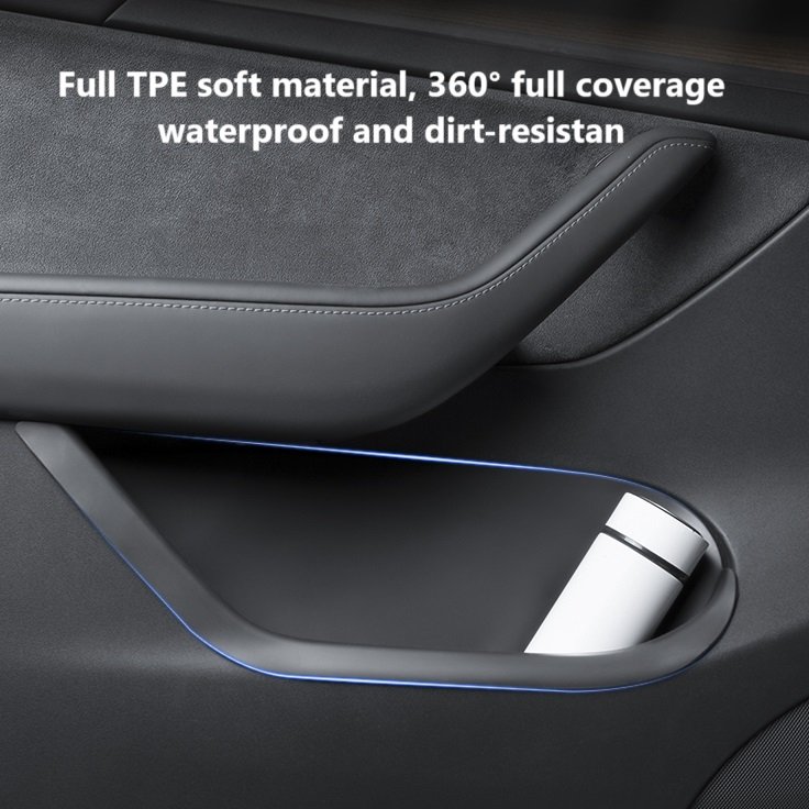 New Door Side Storage Box 4PCS Full-Cover Front and Rear Door Tray Organizer for Tesla Model 3/Y TPE Door Slot Tray Mats