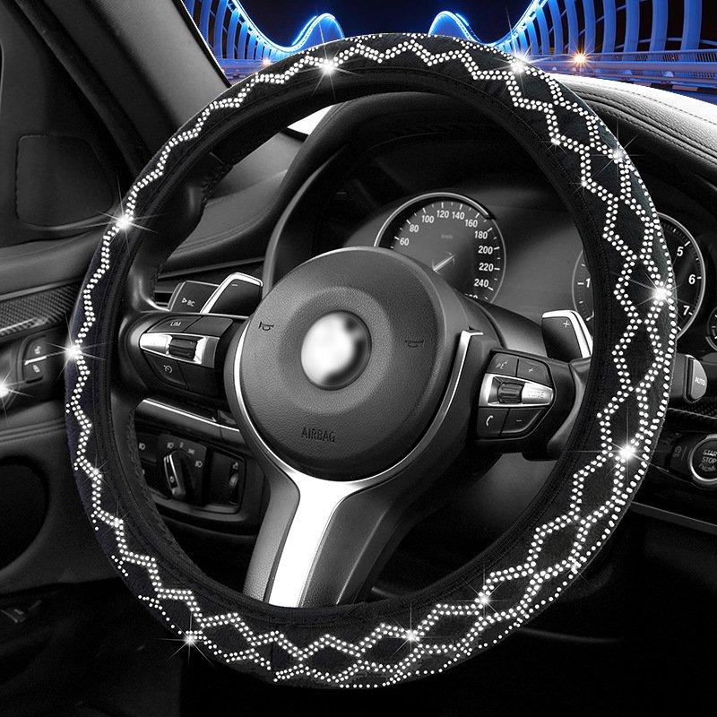 New Arrival Rhinestone Elastic Wave Shaped Four Seasons Leather Sports General Motors Steering Wheel Cover