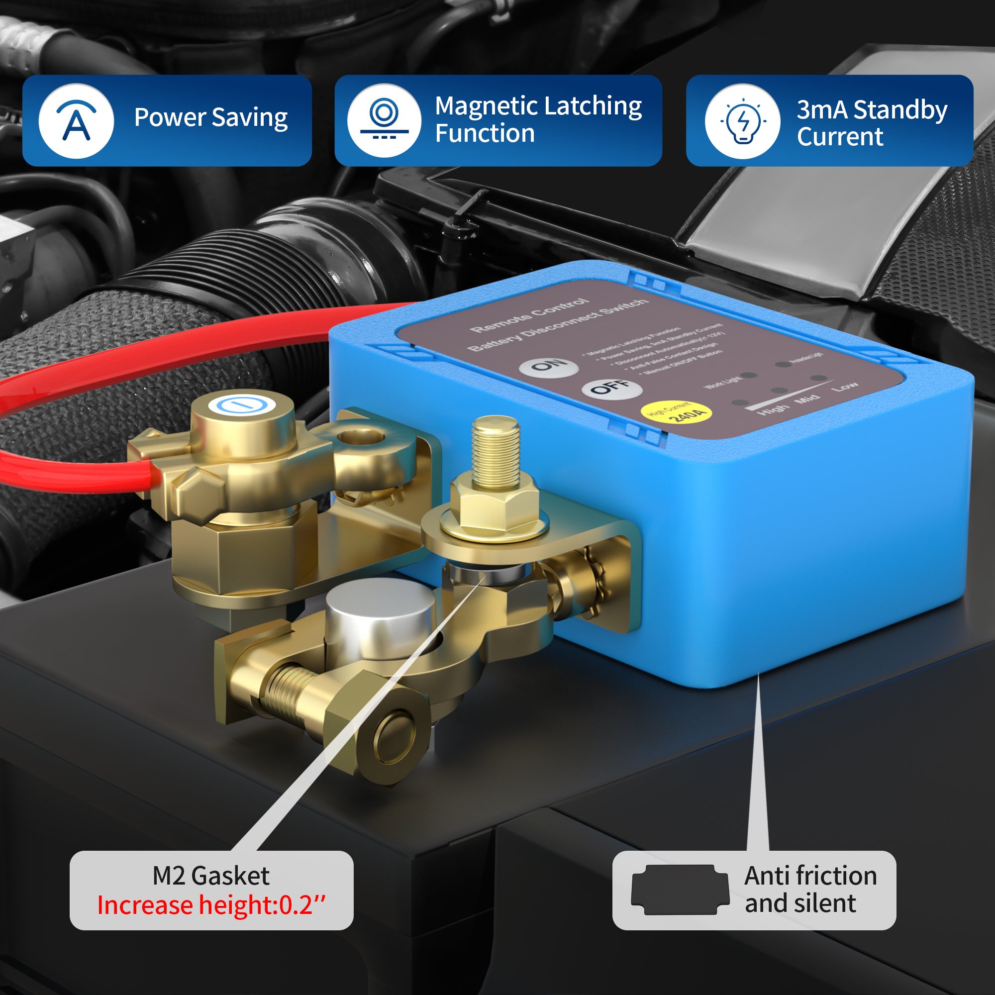 240A Remote Battery Disconnect Blue Color Kill Switch Battery Power Cut Off Remote Control Relay Switch With 2 Keys For Truck