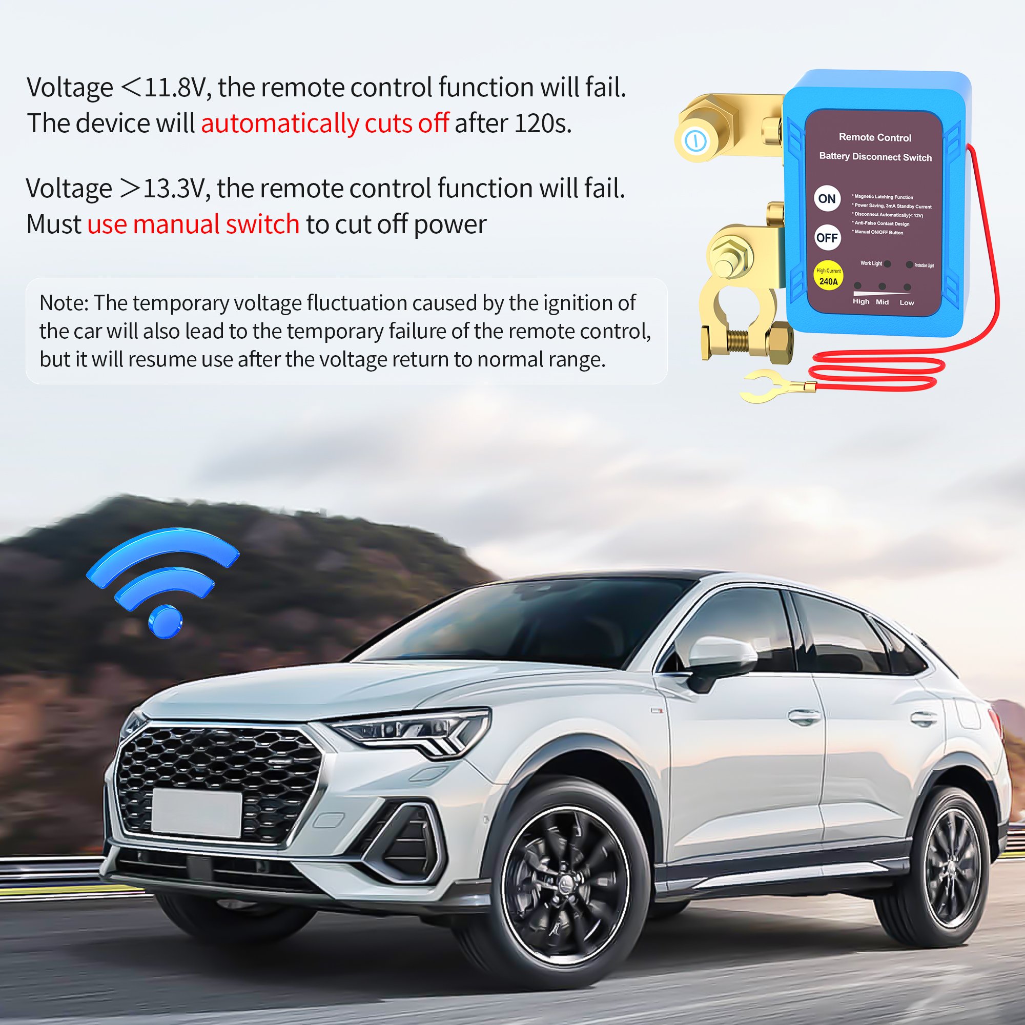 240A Remote Battery Disconnect Blue Color Kill Switch Battery Power Cut Off Remote Control Relay Switch With 2 Keys For Truck