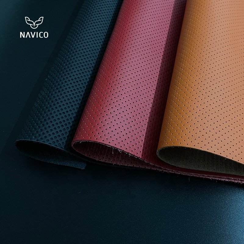 Black Perforated Car Leather Automotive Upholstery Seat Fabric in Stock Supplier