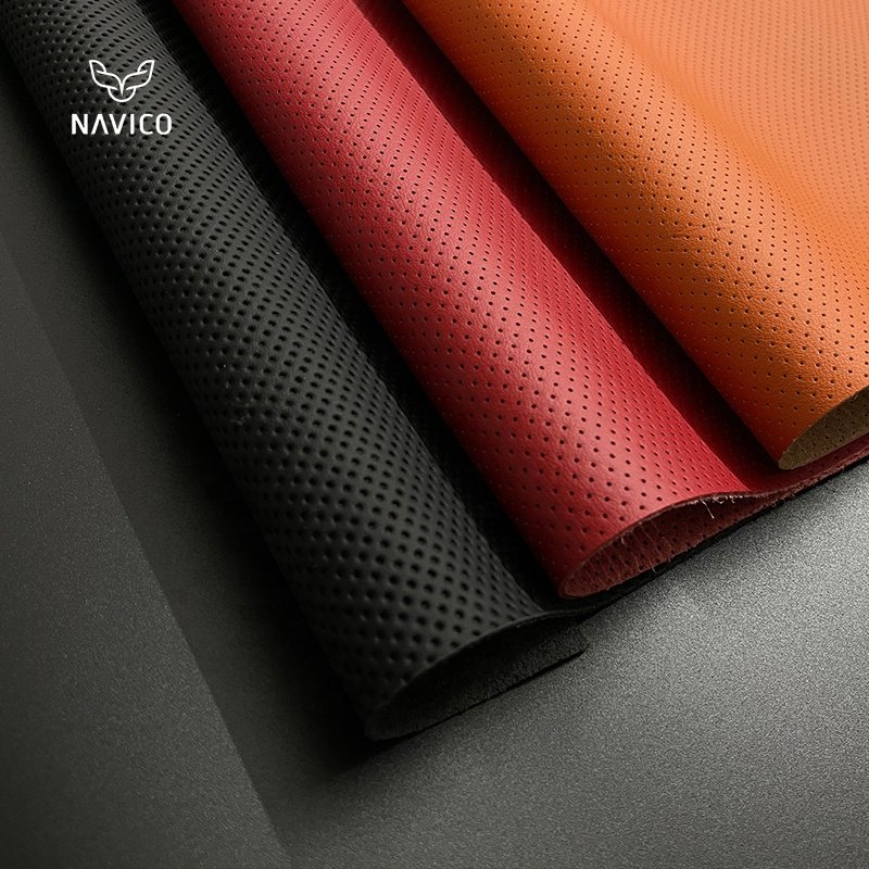 Black Perforated Car Leather Automotive Upholstery Seat Fabric in Stock Supplier