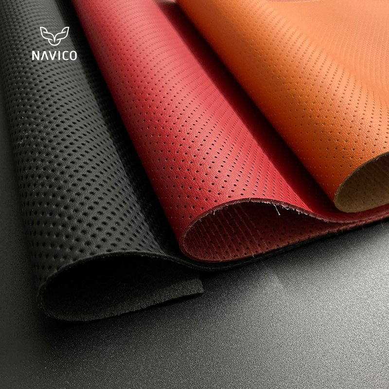 Black Perforated Car Leather Automotive Upholstery Seat Fabric in Stock Supplier