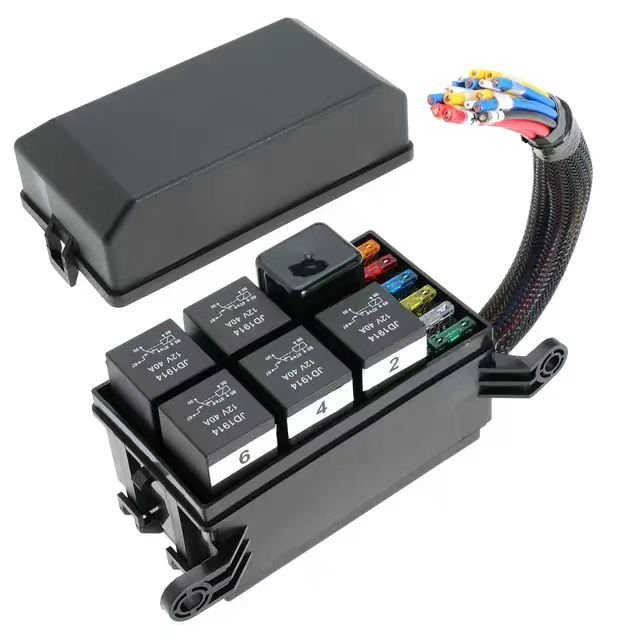 Automotive Fused Relay Box Universal Fuse Block and Relay Kit, 6 Way Fuse Relay Box With Pre-Wires for Cars Trucks Marine Boat