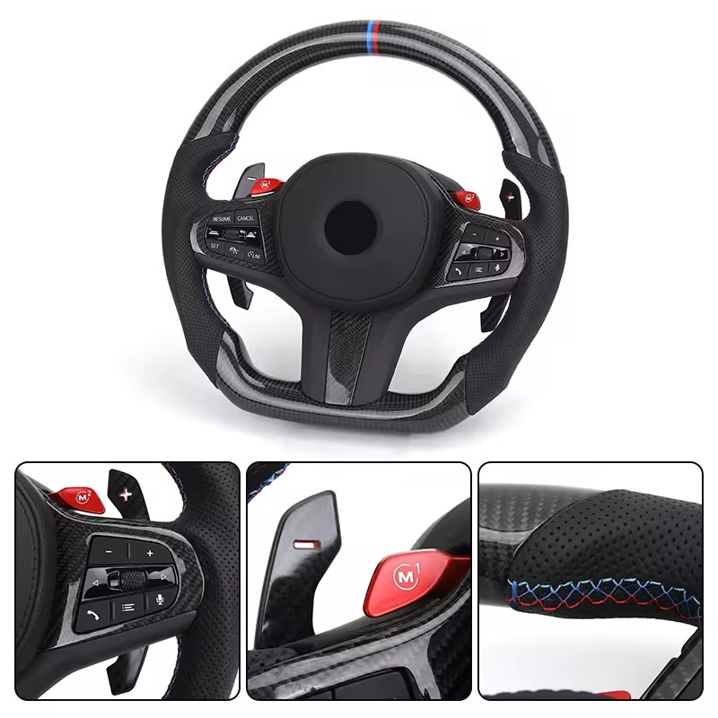 With M1 M2 Button Carbon Half Perforated Leather M Performance Steering Wheel for BMW F10 F30 F20 F32 F80 M4 M3 X1 E84 X5 F15