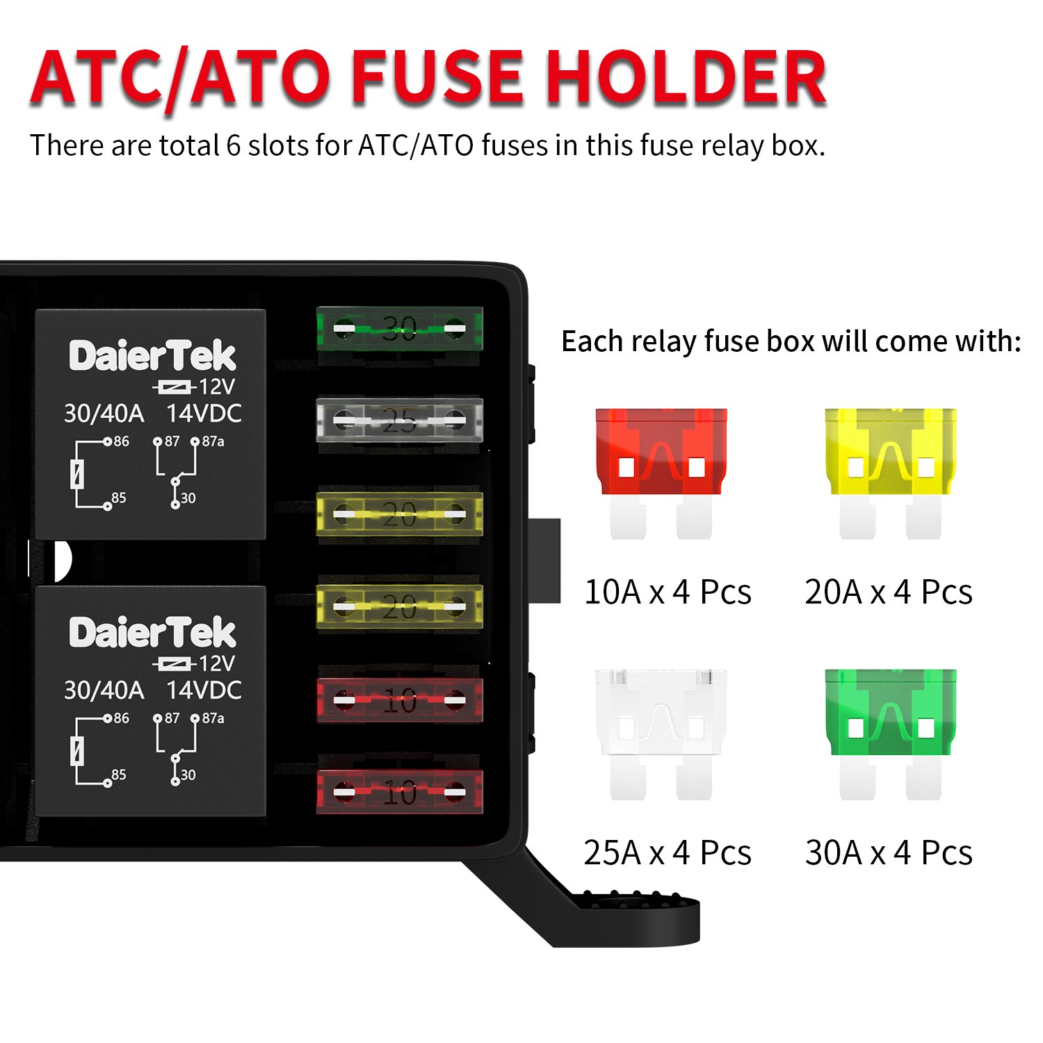 New Condition 12V Relay Block with 6 Slots Universal Fuse for Marine Auto Relays ATC/ATO Fuse Universal Relay Box Kit
