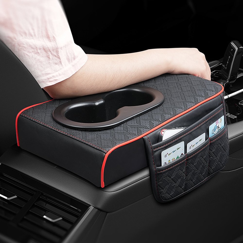 Universal Extender Center Console Elbow Cushion With Pocket Card Phone Holder Cup Holder Storage Organizer Car Armrest Box