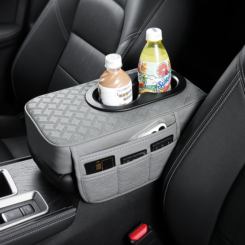 Universal Extender Center Console Elbow Cushion With Pocket Card Phone Holder Cup Holder Storage Organizer Car Armrest Box