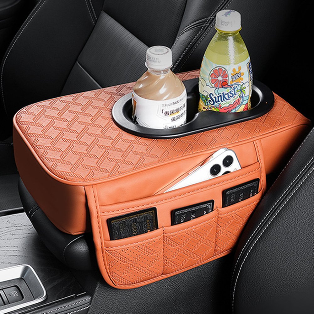 Universal Extender Center Console Elbow Cushion With Pocket Card Phone Holder Cup Holder Storage Organizer Car Armrest Box