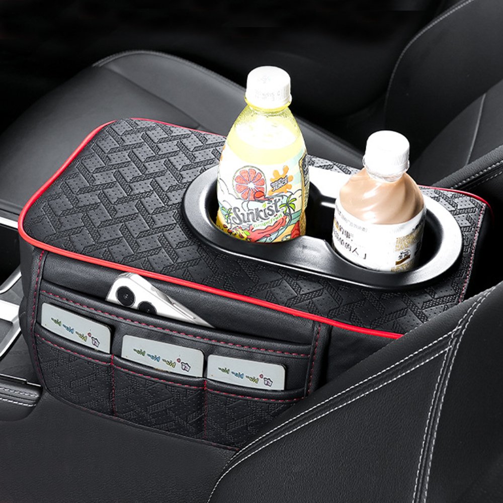 Universal Extender Center Console Elbow Cushion With Pocket Card Phone Holder Cup Holder Storage Organizer Car Armrest Box