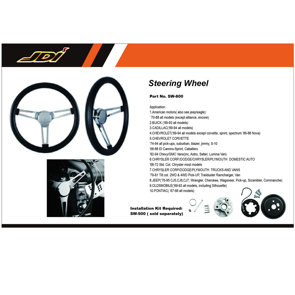 Universal 13.5'' Steering Wheel, 340mm Silver Chrome Spoke Classic Car vinyl leather Steering Wheel