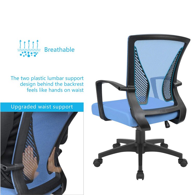Modern Blue Ergonomic Executive Office Chair with Armrests Swivel Mesh Design Leather Metal Material Includes Massage Feature