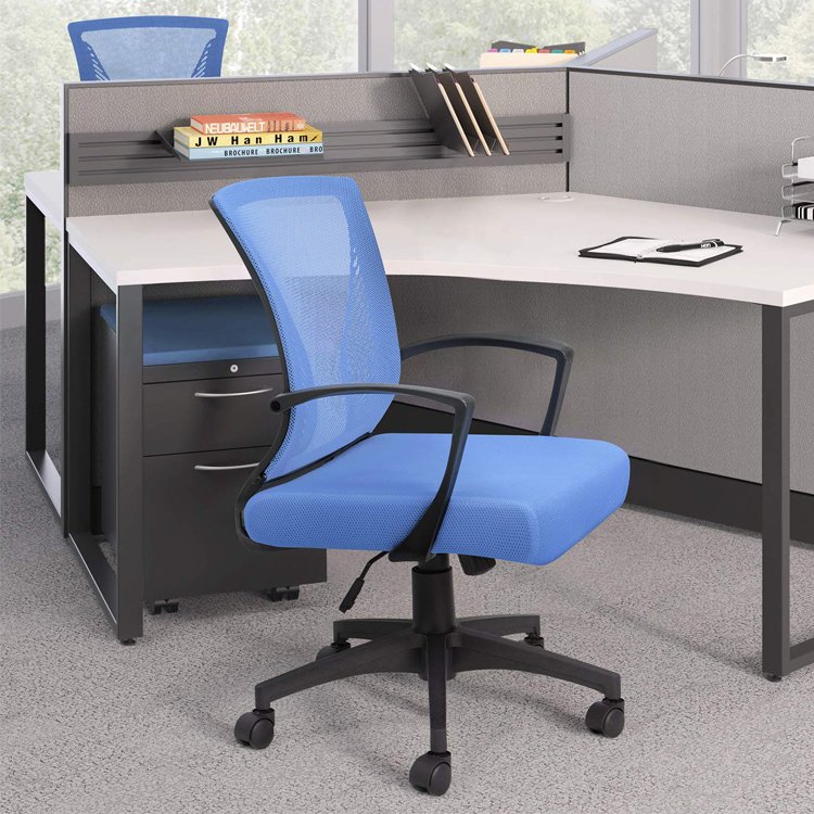 Modern Blue Ergonomic Executive Office Chair with Armrests Swivel Mesh Design Leather Metal Material Includes Massage Feature