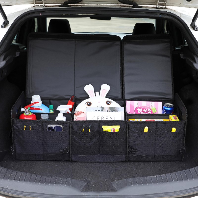 Car Trunk Organizer Storage Box with Lid Car Storage Organizer Collapsible Multi Compartment Car Organizer with Shoe Bag for SUV