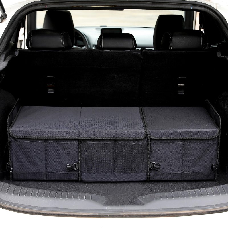 Car Trunk Organizer Storage Box with Lid Car Storage Organizer Collapsible Multi Compartment Car Organizer with Shoe Bag for SUV
